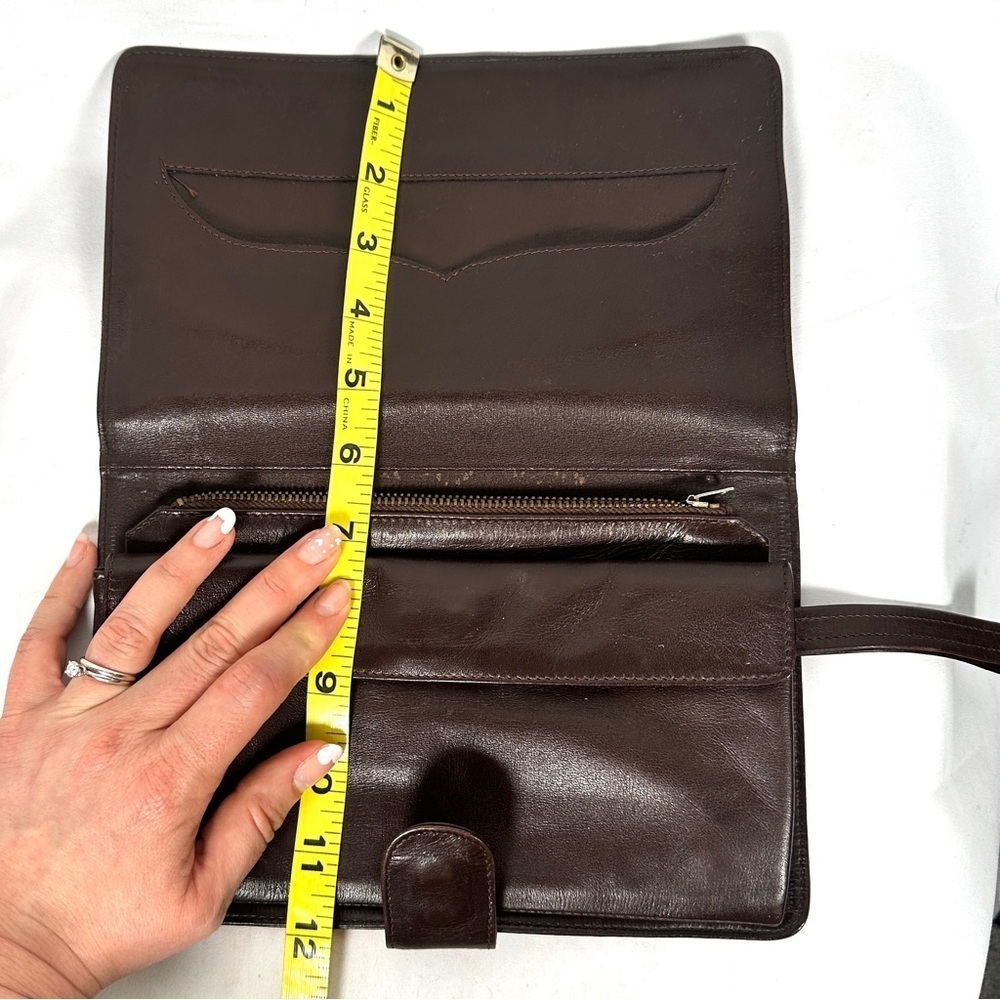 Vintage German Leather Clutch Brown Double-G Corner Hardware 80s Minimalist - Picture 8 of 12